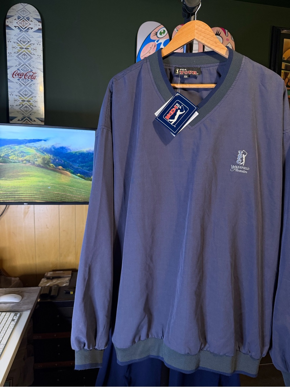 PGA Tour Wakefield Plantation TPC Sun Mountain VNeck Steel Blue Pullover NEW VTG